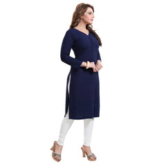 Generisches, gerades Kurti aus Viskose mit Stickerei für Damen, Marineblau