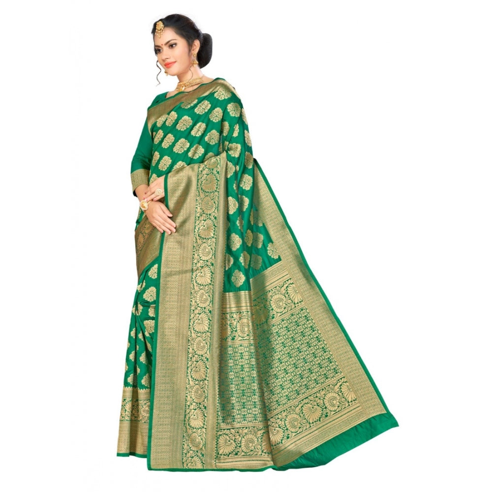 Generic Women's Banarasi Silk Saree (Green, 5-6mtrs)