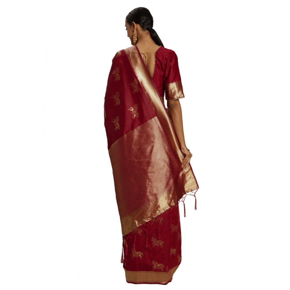 Generic Women's Banarasi Silk Saree (Red, 5-6mtrs)