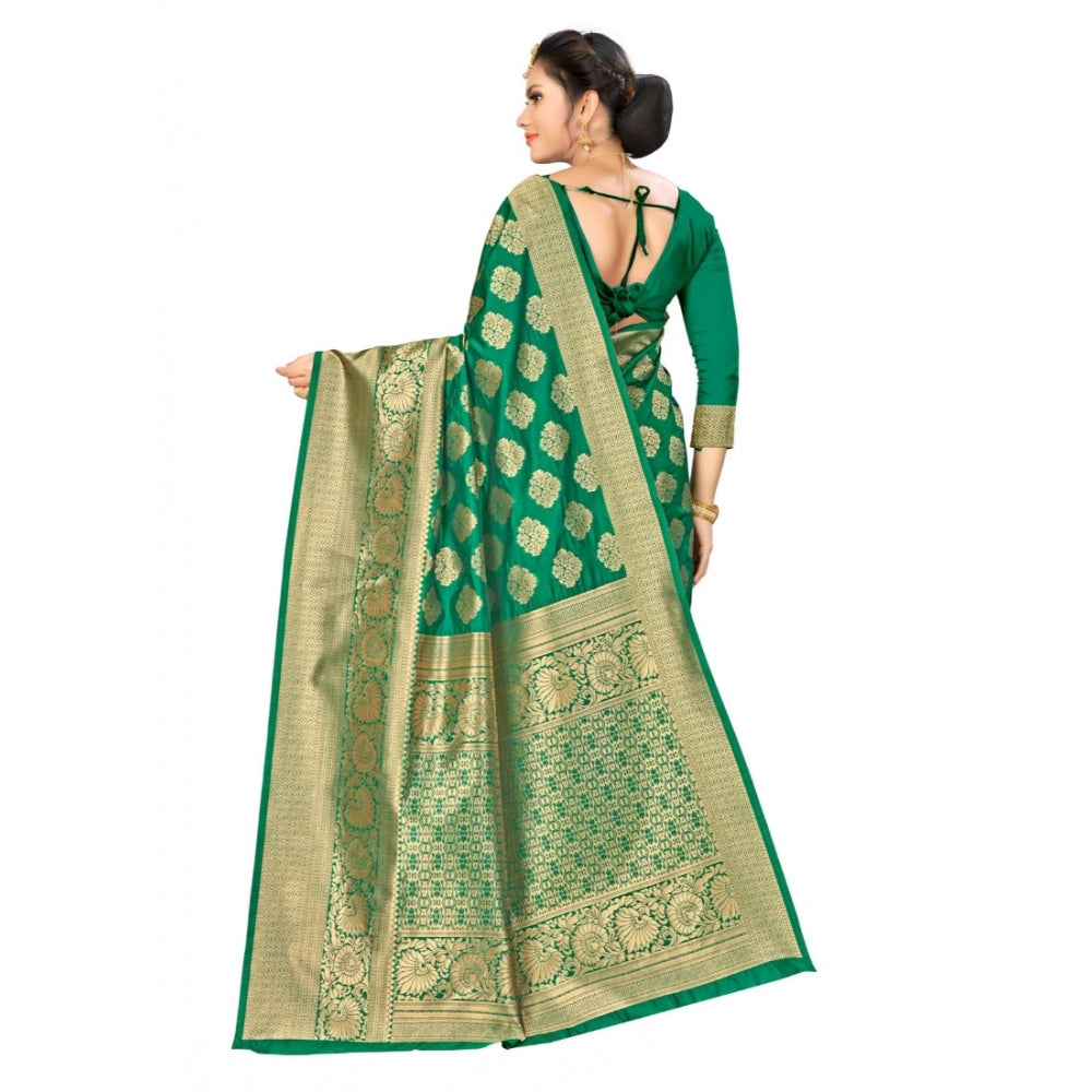 Generic Women's Banarasi Silk Saree (Green, 5-6mtrs)