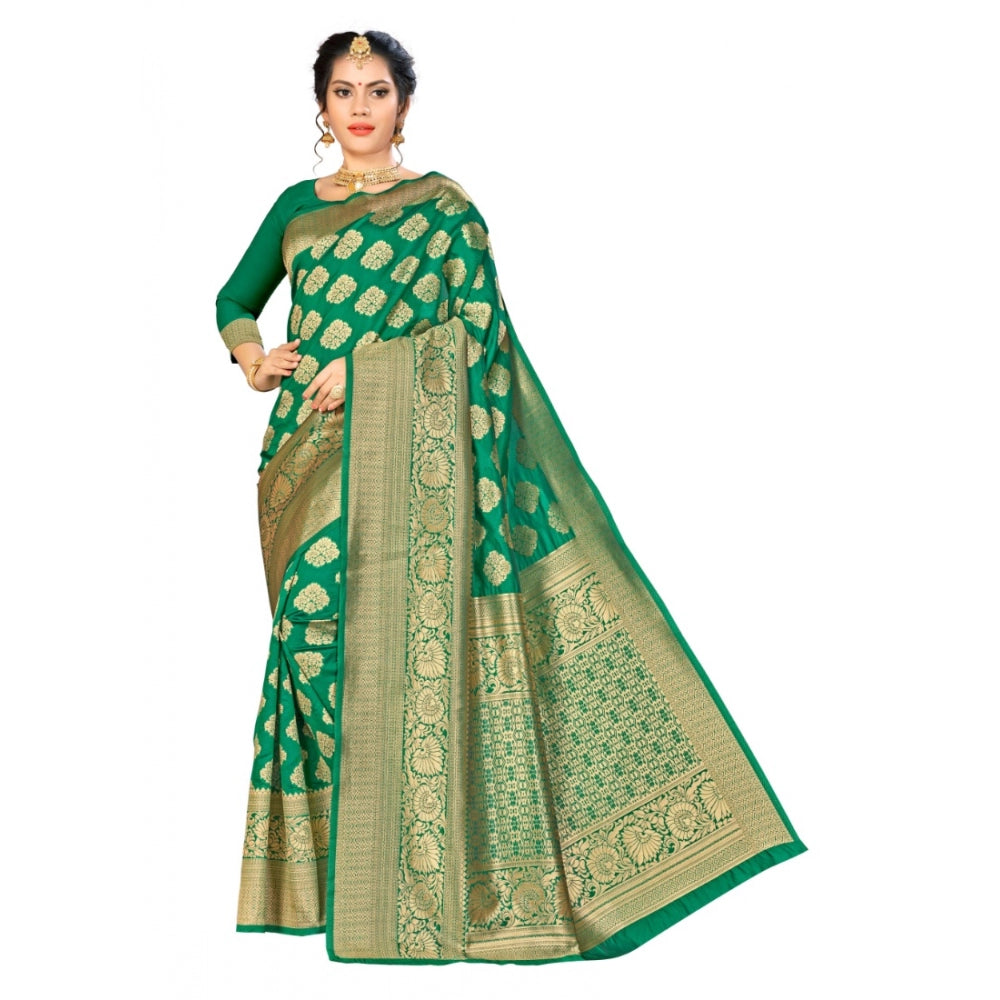 Generic Women's Banarasi Silk Saree (Green, 5-6mtrs)