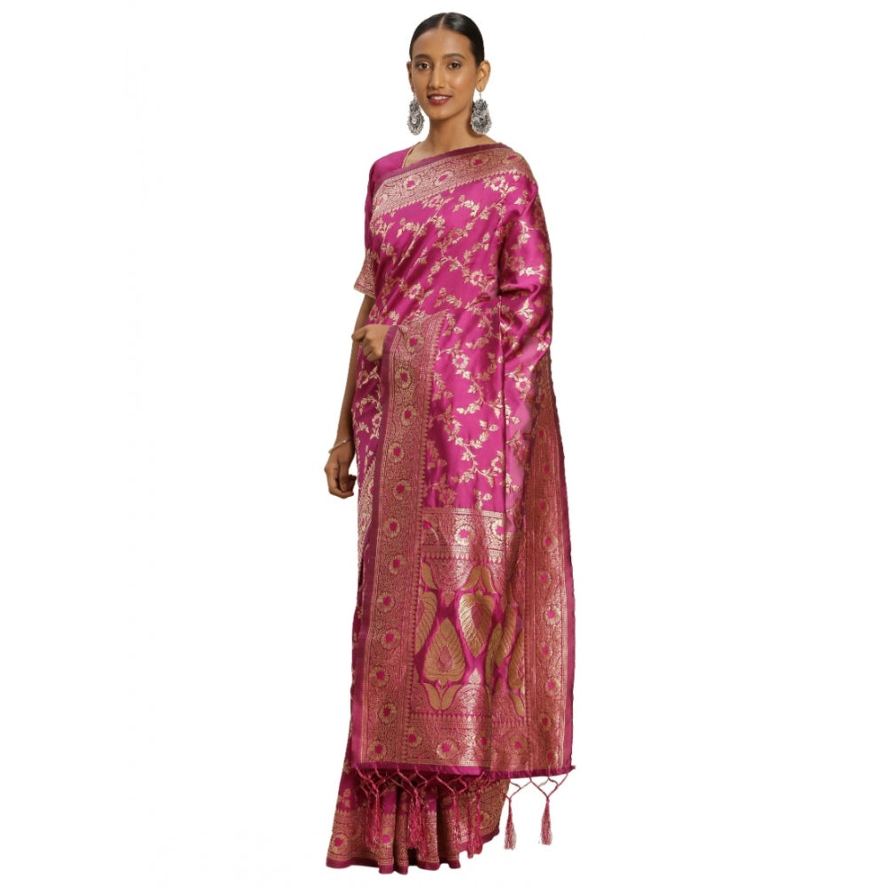 Generic Women's Banarasi Silk Saree (Pink, 5-6mtrs)