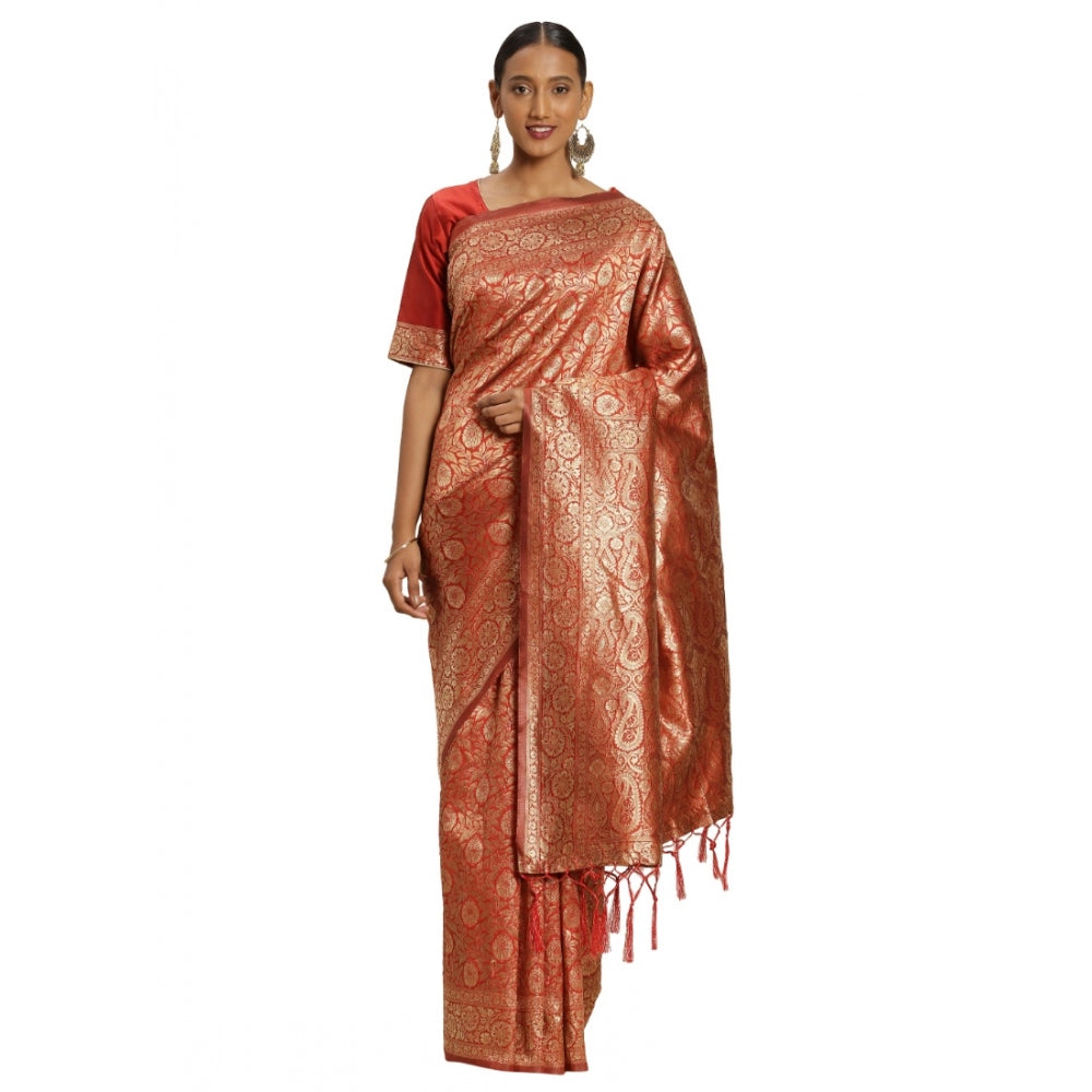 Generic Women's Banarasi Silk Saree (Red, 5-6mtrs)