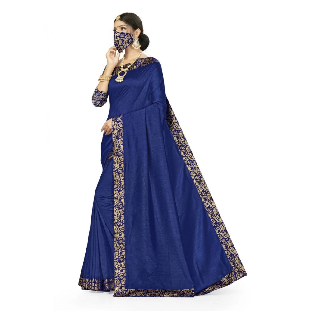 Generic Women's Silk Blend Saree (Neavy blue, 5-6mtrs)