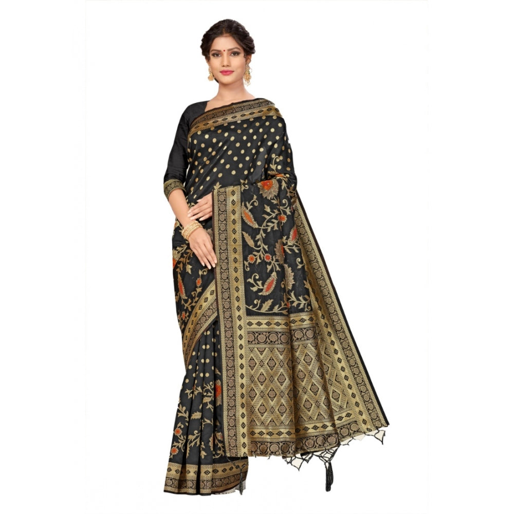 Generic Women's Banarasi Silk Saree (Black, 5-6mtrs)