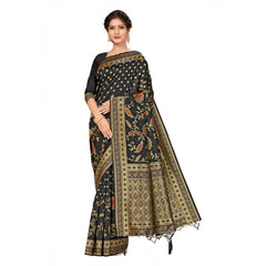 Generic Women's Banarasi Silk Saree (Black, 5-6mtrs)