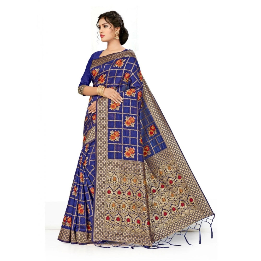 Generic Women's Banarasi Silk Saree (Navy blue, 5-6mtrs)