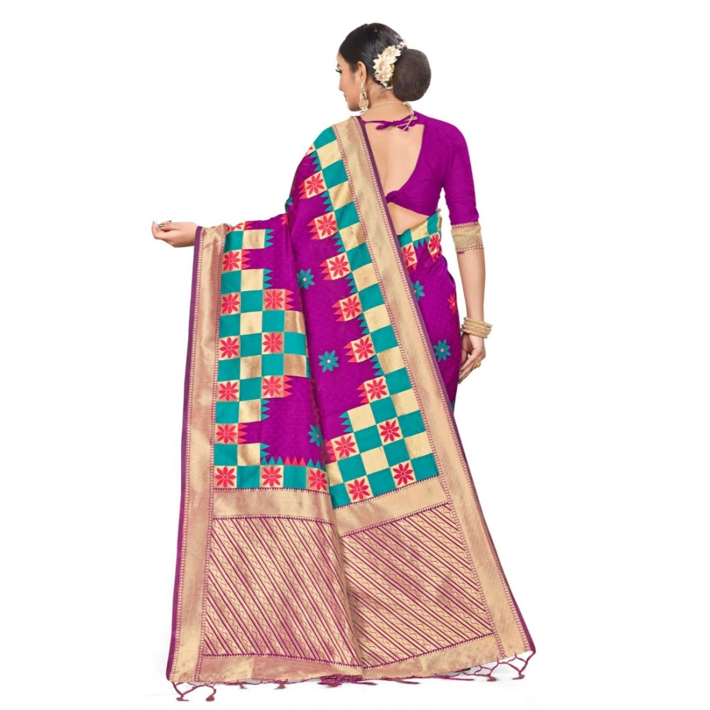 Generic Women's Banarasi Silk Saree (Purple, 5-6mtrs)