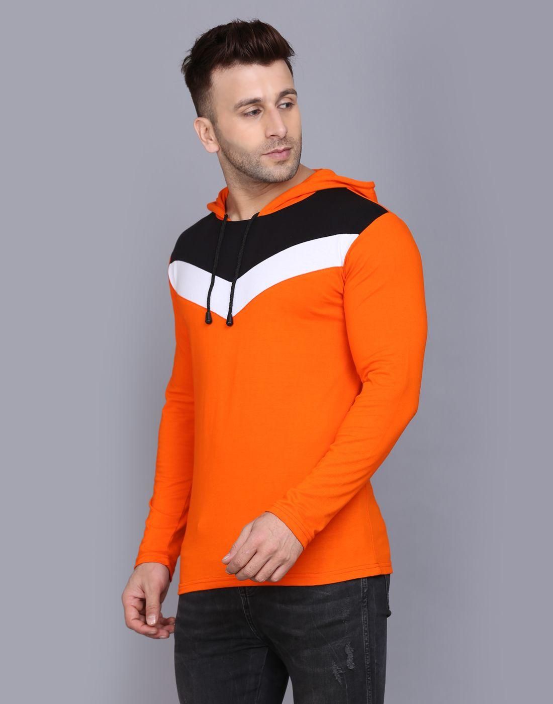 Cotton Color Block Full Sleeves Hooded T-Shirt