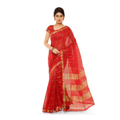 Generic Women's Kota Doria Cotton Saree With Blouse (Red,6-3 Mtrs)