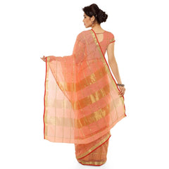 Generic Women's Kota Doria Cotton Saree With Blouse (Peach,6-3 Mtrs)