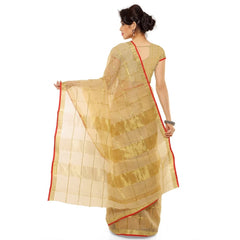 Generic Women's Kota Doria Cotton Saree With Blouse (Chikoo,6-3 Mtrs)