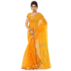 Generic Women's Kota Doria Cotton Saree With Blouse (Yellow,6-3 Mtrs)