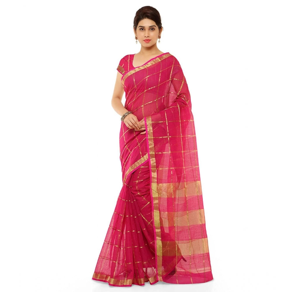 Generic Women's Kota Doria Cotton Saree With Blouse (Rani,6-3 Mtrs)