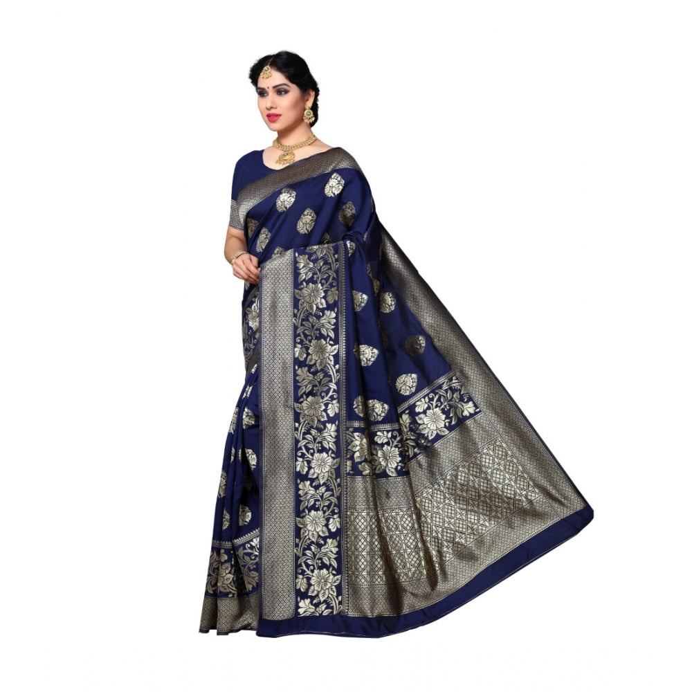 Generic Women's Jacquard Silk Saree With Blouse (Nevy Blue,6-3 Mtrs)