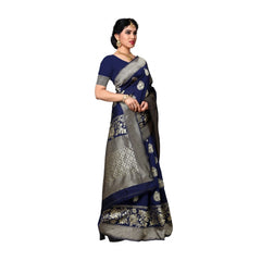 Generic Women's Jacquard Silk Saree With Blouse (Nevy Blue,6-3 Mtrs)