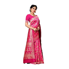 Generic Women's Jacquard Silk Saree With Blouse (Pink,6-3 Mtrs)