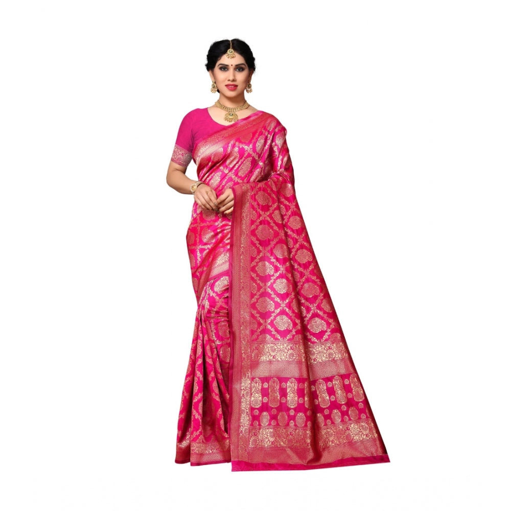 Generic Women's Jacquard Silk Saree With Blouse (Pink,6-3 Mtrs)