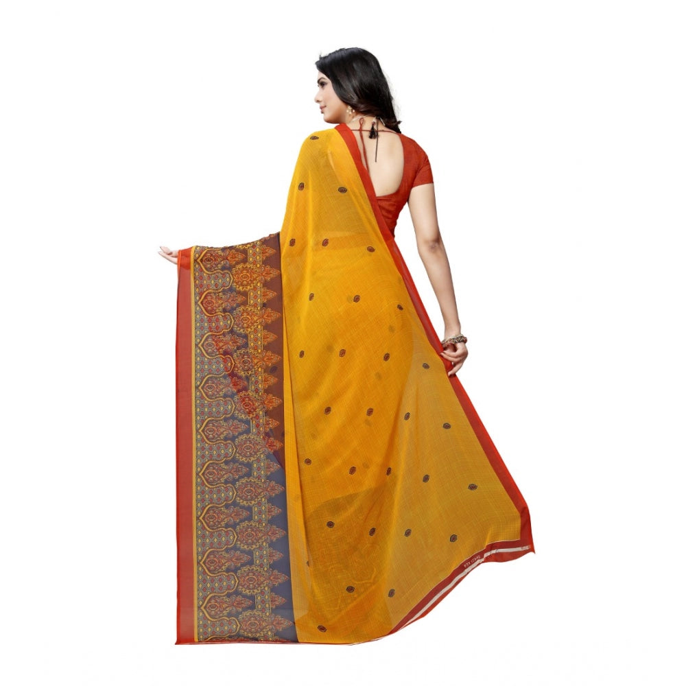 Generic Women's Georgette Saree(Yellow,5-6 Mtrs)