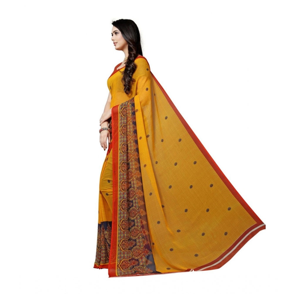 Generic Women's Georgette Saree(Yellow,5-6 Mtrs)