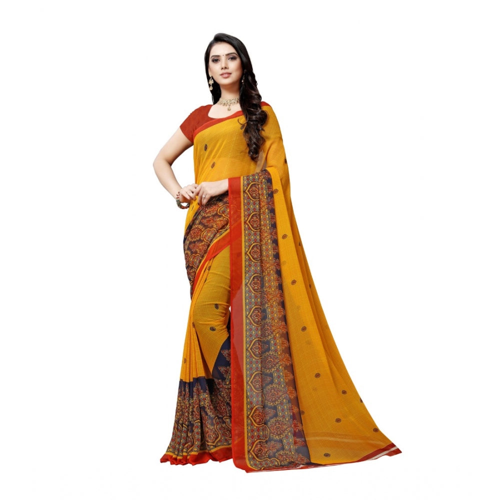 Generic Women's Georgette Saree(Yellow,5-6 Mtrs)