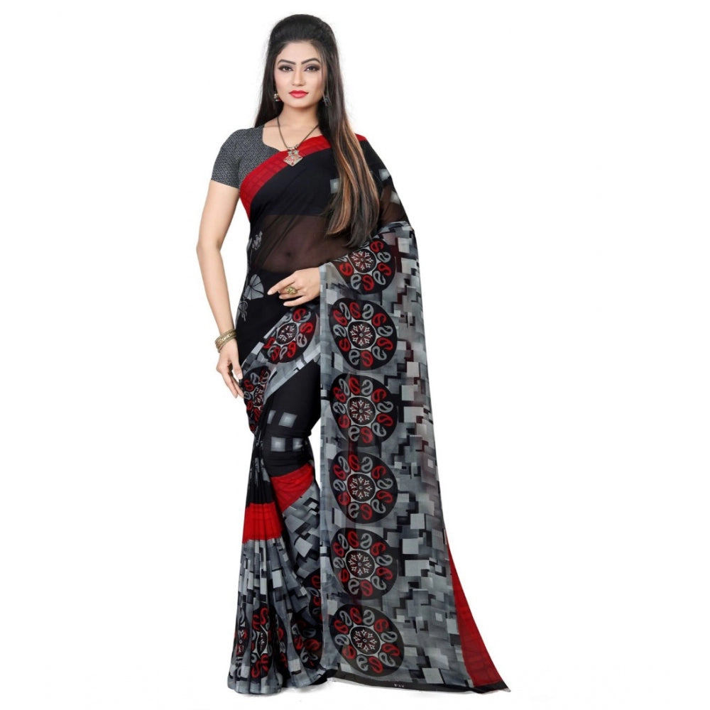 Generischer Georgette-Sari für Damen (Schwarz, 5–6 m)