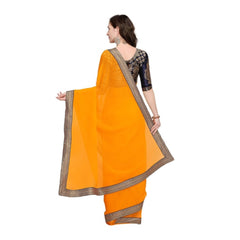 Generic Women's Chiifon, Jacquard Blouse Saree(Yellow,5-6 Mtrs)