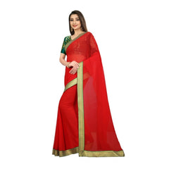 Generic Women's Chiifon, Jacquard Blouse Saree(Red,5-6 Mtrs)