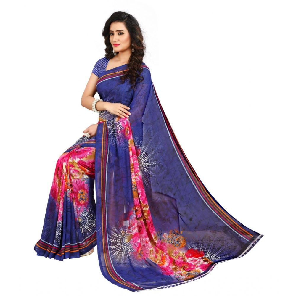 Generic Women's Georgette Saree(Blue,5-6 Mtrs)