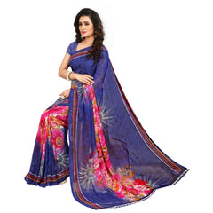 Generic Women's Georgette Saree(Blue,5-6 Mtrs)