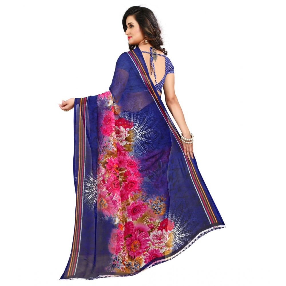 Generic Women's Georgette Saree(Blue,5-6 Mtrs)