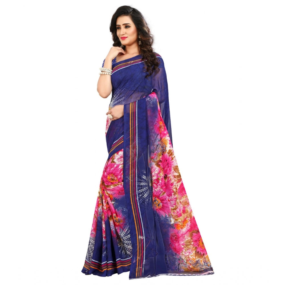 Generic Women's Georgette Saree(Blue,5-6 Mtrs)