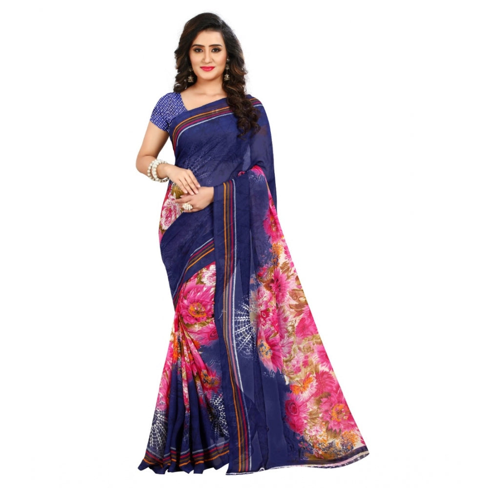 Generic Women's Georgette Saree(Blue,5-6 Mtrs)