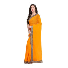 Generic Women's Chiifon, Jacquard Blouse Saree(Yellow,5-6 Mtrs)