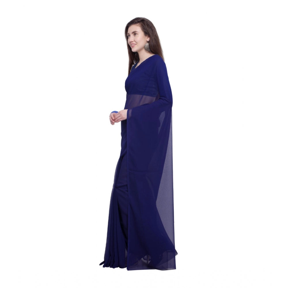 Generic Women's Dyed Saree(Dark Blue,5-6 Mtrs)