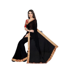 Generic Women's Chiifon, Jacquard Blouse Saree(Black,5-6 Mtrs)