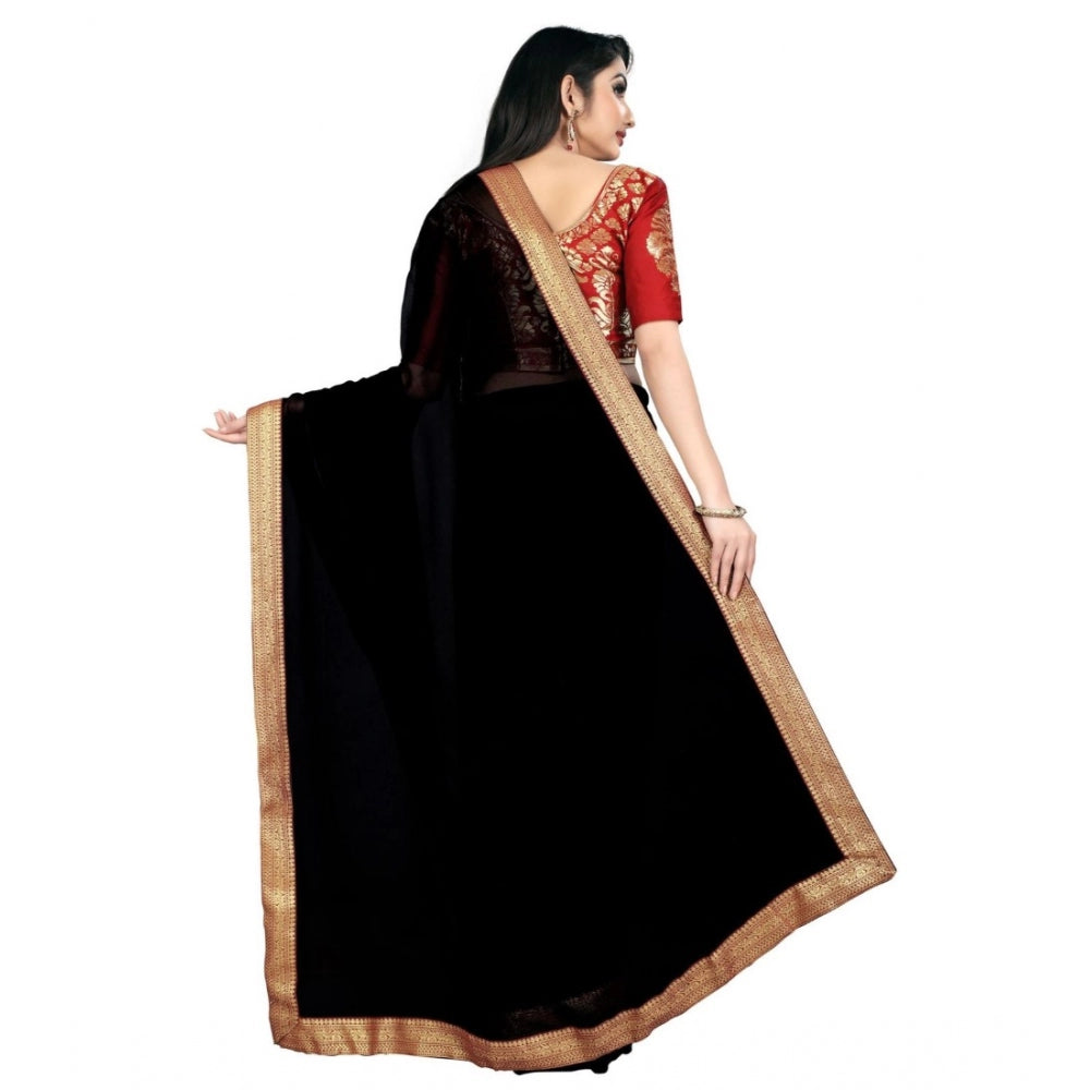 Generic Women's Chiifon, Jacquard Blouse Saree(Black,5-6 Mtrs)