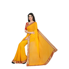 Generic Women's Chiifon, Jacquard Blouse Saree(Yellow,5-6 Mtrs)