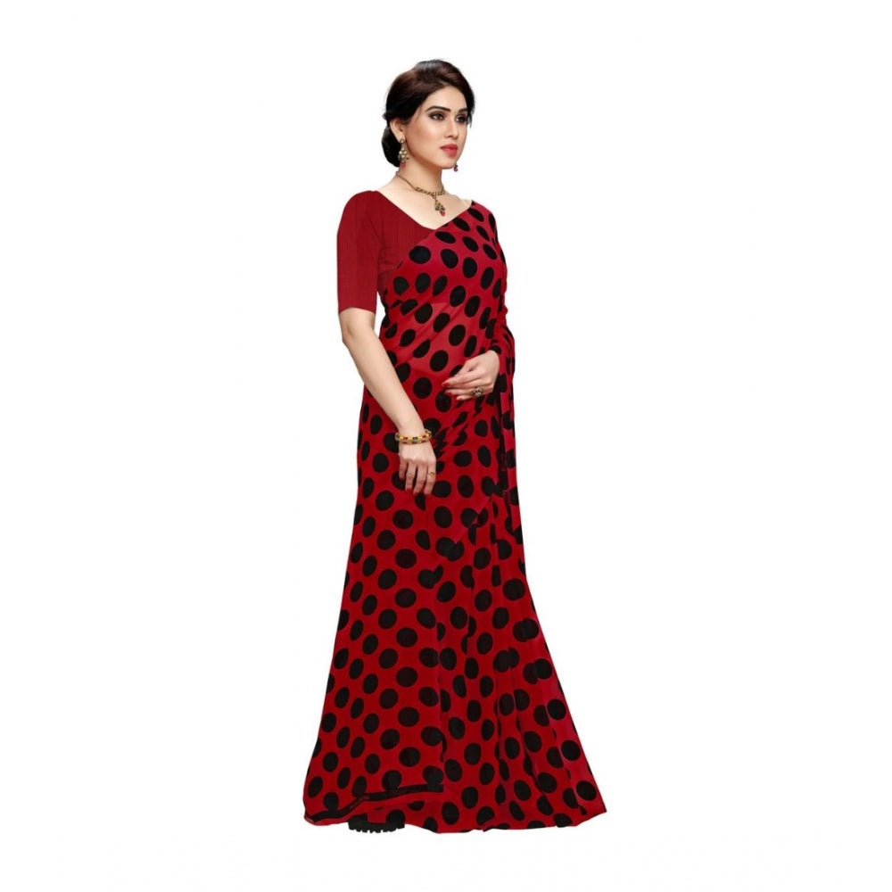 Generic Women's Georgette Saree(R.Black,5-6 Mtrs)