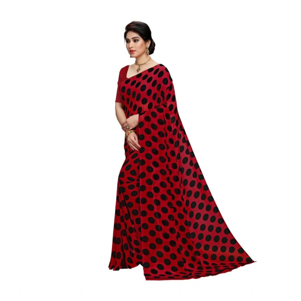 Generic Women's Georgette Saree(R.Black,5-6 Mtrs)