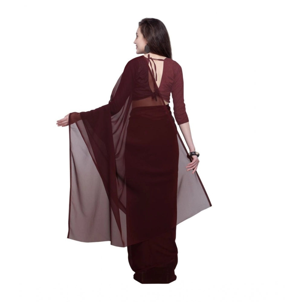 Generic Women's Dyed Saree(Brown,5-6 Mtrs)