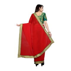 Generic Women's Chiifon, Jacquard Blouse Saree(Red,5-6 Mtrs)