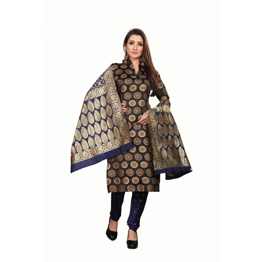 Generischer Salwar Kameez-Anzug aus Jacquard-Seide für Damen, ungesäumt, mit Dupatta (Schwarz, 2–2,5 m)