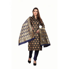 Generic Women's Jacquard Silk Unstitched Salwar-Suit Material With Dupatta (Black,2-2.5Mtrs)