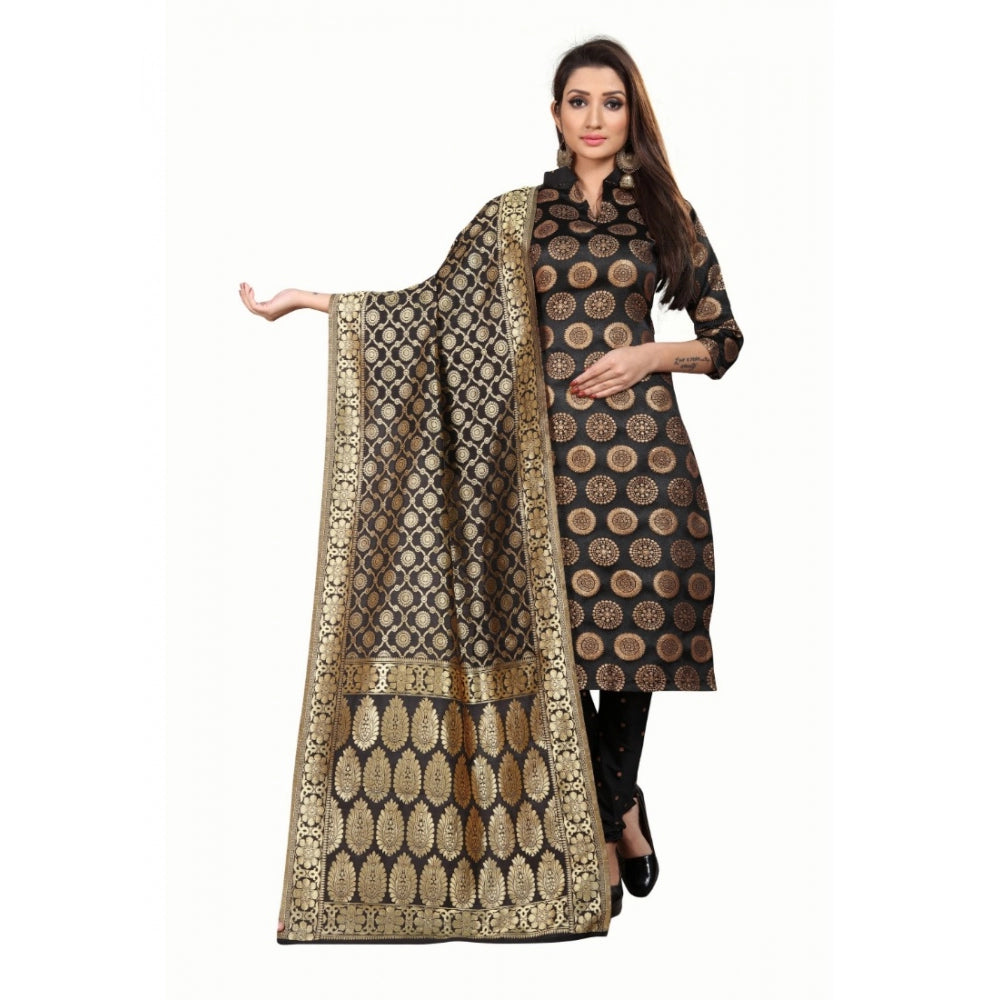 Generic Women's Jacquard Silk Unstitched Salwar-Suit Material With Dupatta (Black,2-2.5Mtrs)