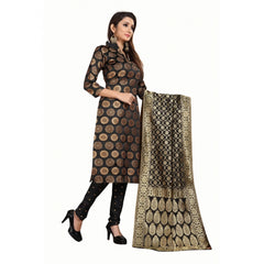 Generic Women's Jacquard Silk Unstitched Salwar-Suit Material With Dupatta (Black,2-2.5Mtrs)