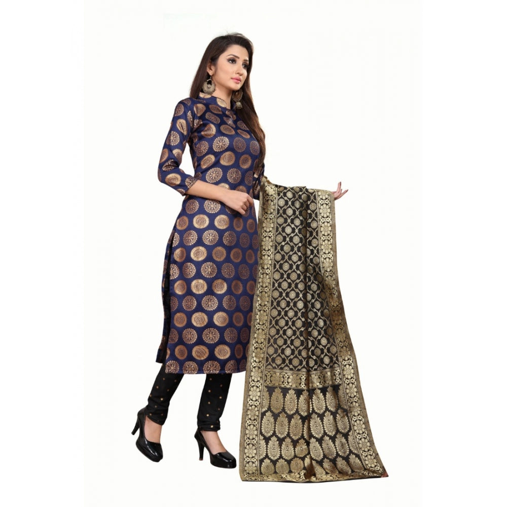 Generischer Salwar Kameez-Anzug aus Jacquard-Seide für Damen, ungesäumt, mit Dupatta (blau, 2–2,5 m)