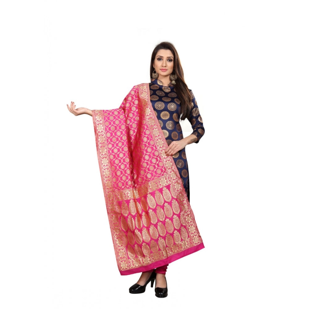 Generischer Salwar Kameez-Anzug aus Jacquard-Seide für Damen, ungesäumt, mit Dupatta (blau, 2–2,5 m)