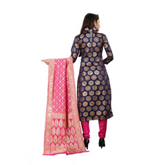 Generic Women's Jacquard Silk Unstitched Salwar-Suit Material With Dupatta (Blue,2-2.5Mtrs)