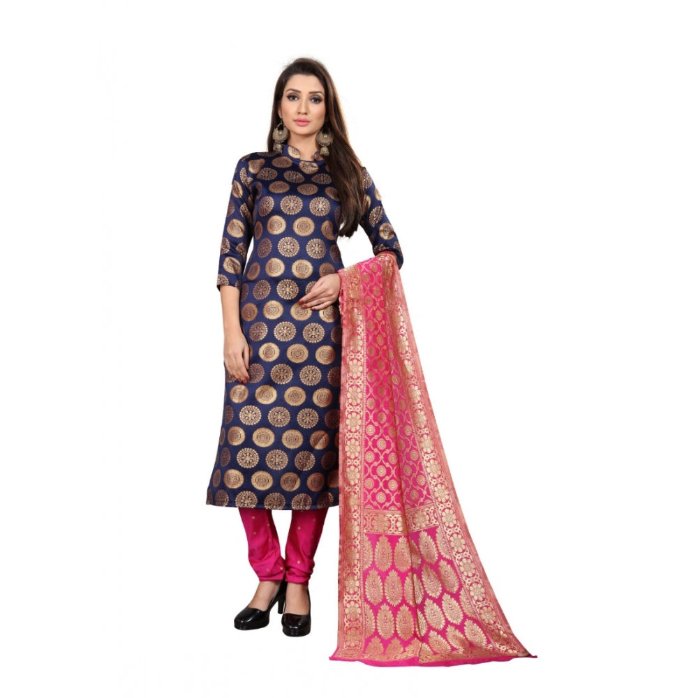 Generischer Salwar Kameez-Anzug aus Jacquard-Seide für Damen, ungesäumt, mit Dupatta (blau, 2–2,5 m)